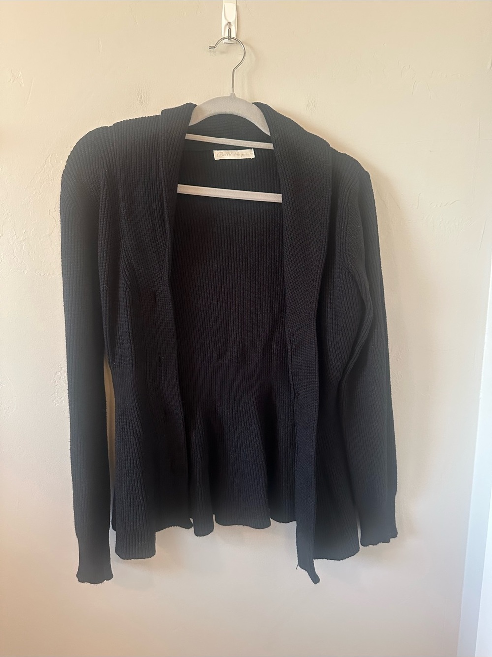 Women's Black Open-Front Ribbed Cardigan Sweater